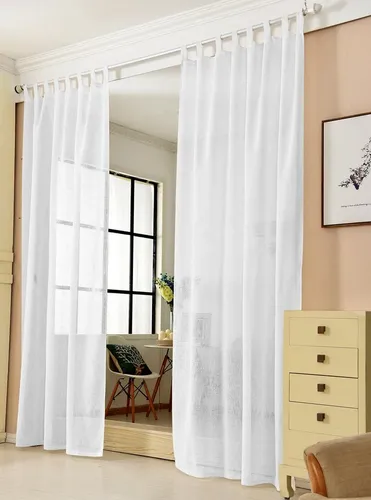 Woltu Gardine (1 St), halbtransparent, mit Schlaufen Leinen Landhaus Optik