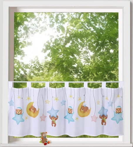 Weckbrodt Scheibengardine Henry, blickdicht und kinderfreundlich - Fertiggardinen für das Kinderzimmer mit brillanten Motiven, pflegeleicht aus Microfaser und ideal für Fensterdekoration.