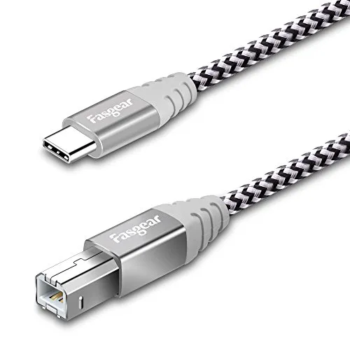 Fasgear Typ C auf USB B Kabel, Nylon Geflochtenes Druckerscannerkabel mit Metallanschluss Kompatibel mit HP, Canon, Druckern und mehr (1m, Grau)