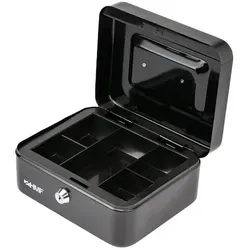 HMF Geldkassette Geldkassette abschließbar, Kasse mit Münzeinsatz, Geldkasse mit 5 Münzfächern 20 x 16 x 9 cm Schwarz schwarz 20 cm x 9 cm x 16 cm