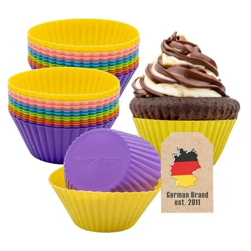 Intirilife 24 Stück Silikon Muffinformen – Wiederverwendbare bunte Cupcakeformen – Antihaft Muffin Förmchen für Backofen, Mikrowelle & Gefrierschrank – BPA-frei, hitzebeständig & spülmaschinenfest