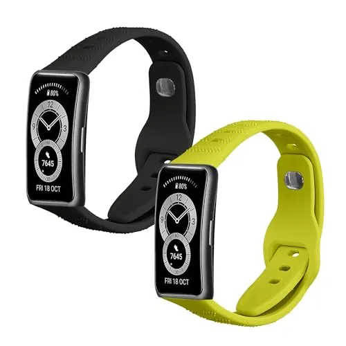 kwmobile 2x Uhrenarmband für Huawei Band 10/9 / 8 Armband - Fitnesstracker Band Set aus TPU Silikon - Ersatzarmband Smartwatch - Schwarz Gelb