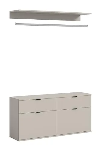 Kommode + Garderobenstange PROJEKT X in Kaschmir - Praktische Kommode + Garderobenstange in elegantem Kaschmir-Design (B/H/T: 121x62x34 cm) für Flur und Schlafzimmer. Bietet optimalen Stauraum mit 2 Schubkästen und 1 Kleiderstange – ideal für moderne Wohnkonzepte.