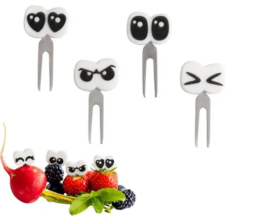 LEKKABOX Partyspieße Augen Bento Food Picks, 4er Set - Fingerfood Spieße Obst Piekser, Plastikfrei und extra klein – passen auch in die Brotdose