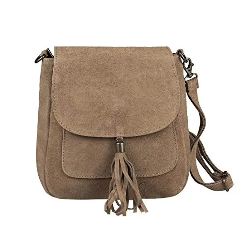 Produktbild Made in Italy Damen Wildleder Messenger Bag mit Fransen
