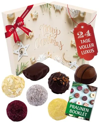 Hallingers Genuss Manufaktur Veganer Pralinen Adventskalender 2025 – 24 edle vegane Premium Pralinen – Handgemacht in der Manufaktur – Nachhaltige Geschenkidee für Genießer|Made in Bayern