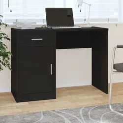 vidaXL Schreibtisch mit Stauraum Schwarz 100x40x73 cm - Schreibtisch mit 1 Schublade und 1 Schrank für optimalen Stauraum, aus langlebigem Holzwerkstoff für Stabilität und Feuchtigkeitsbeständigkeit. Ideal für Home Office oder Büro.