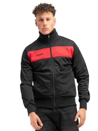 Lonsdale Herren Trainingsjacke ALNWICK, Black/Red, L - Funktionsjacke mit schmaler Passform (Slim Fit), aus 100% Polyester, ideal für sportliche Aktivitäten und stylische Freizeitoutfits.