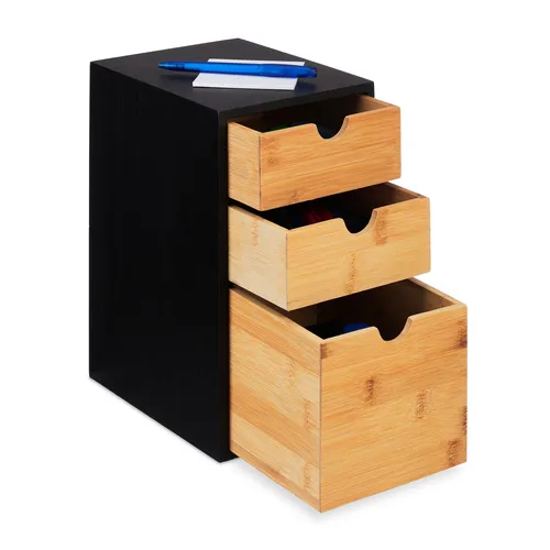 Bambus Schubladenbox - Schreibtisch Organizer für Büro - Praktische 3-Fächer Mini Kommode aus Bambus, ideal für die Aufbewahrung von Büromaterialien, kombiniert Funktionalität mit einem stilvollen Design.