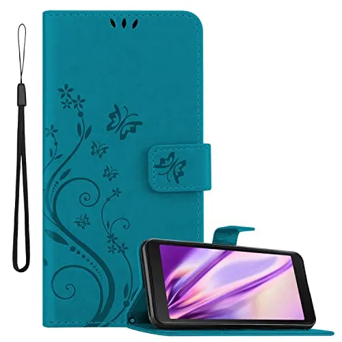 Cadorabo Hülle kompatibel mit Samsung Galaxy XCover 5 Blumen Design aus Kunst Leder Flip Klappbare Stoßfeste Magnetische [Standfunktion] [Kartenfächern] Cover Hülle für Galaxy XCover 5 Tasche in Blau