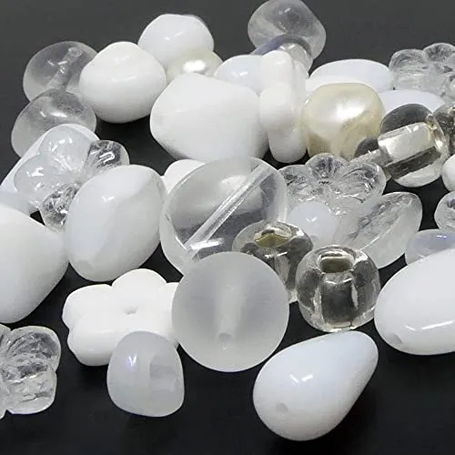 Perlenmix weiß kristall 50 Glasperlen 5-18 mm Mix Perlenmischung zum Basteln -748