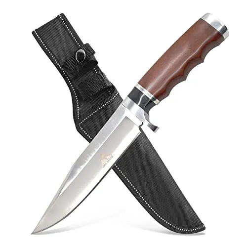 by GER-SABER Jagdmesser mit Clip-Point-Klinge und Gürtelholster - Vielseitiges Outdoormesser für Abenteuer, Camping und Jagd. Robuste Full-Tang-Konstruktion aus hochwertigem Edelstahl mit ergonomischem Griff und sicherem Holster.