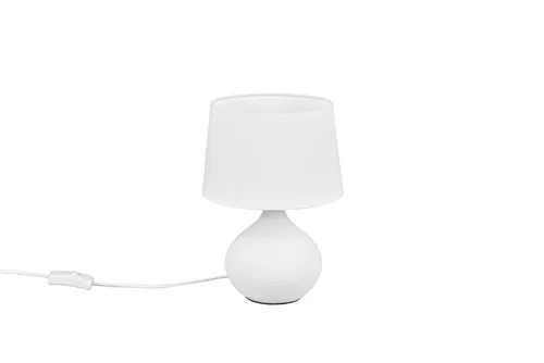 Reality Leuchten R50371001 Martin Tischleuchte - Elegante Nachttischleuchte aus weißer Keramik mit Stoffschirm, ideal für gemütliche Beleuchtung. Höhe 29 cm, Durchmesser 20 cm, mit praktischem Schnurschalter.