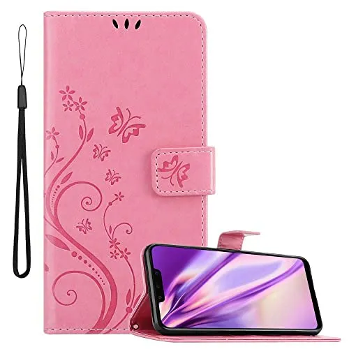 Cadorabo Hülle kompatibel mit Huawei Mate 20 LITE Blumen Design aus Kunst Leder Flip Klappbare Stoßfeste Magnetische [Standfunktion] [Kartenfächern] Cover Hülle für Huawei Mate 20 LITE Tasche in Rosa
