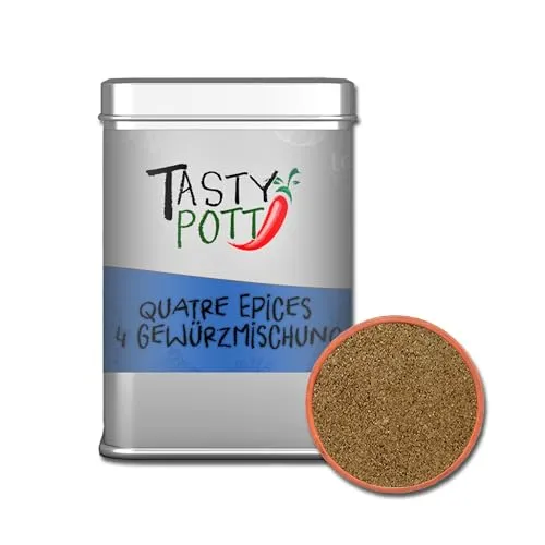 Tasty Pott Quatre Epices 4 Gewürzmischung | Gewürze | Französische Küche | Mit Muskat | Würzen | Nelken | Spices | 70g Dose