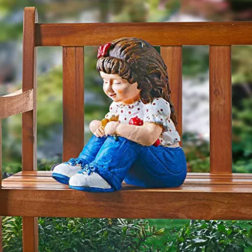 Dekoleidenschaft Dekofigur Mädchen 23 cm hoch, handbemalt, wetterfest, Figur für Wohnzimmer, Balkon & Garten, Gartendeko für Draußen