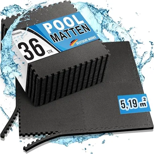 bonsport Pool-Bodenschutzfliese Set, schwarz, 36-St. - Poolunterlagen, schützt Ihren Poolboden vor Beschädigungen und sorgt für ein angenehmes Laufgefühl dank rutschfester, gepolsterter Oberfläche.