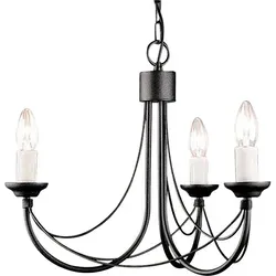 Carisbrooke Kronleuchter mit 3 Lichtern, Schwarz - Eleganter Kandelaber-Look mit handgebundenen Drahtvorhängen, höhenverstellbar und ideal für stilvolle Innenräume.