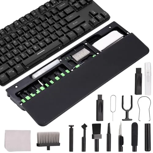 in 1 Tastatur Reinigungsset mit Wrist Rest Weichem Elastischem Material, Kopfhörer Reinigungsset für AirPods,Kompaktes Design PC Reinigungsset Zubehör für Tablet, Handys (Schwarz) 22