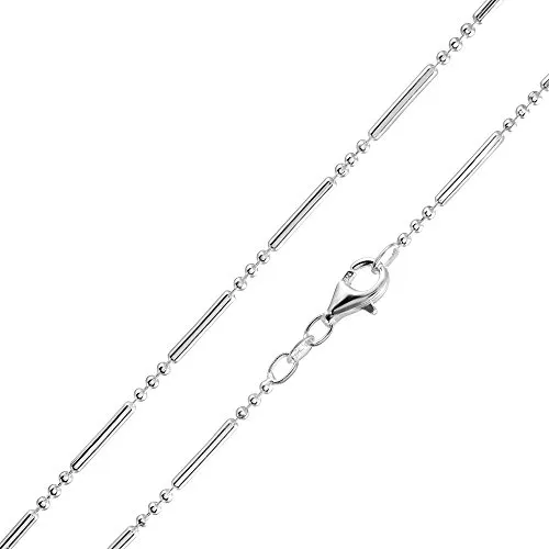 MATERIA 925 Silber Kugelkette lang 60 cm - Elegante Damenkette aus hochglanzpoliertem 925 Sterling Silber, einzigartiges Design mit abwechselnden Stäbchen und Kugeln, ideal als Collier oder mit Anhänger tragbar.