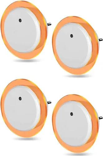 Northpoint LED Nachtlicht Bernsteinweißes Licht (1500-1800K) 2er-Set (4 Stk. Rund mit Dämmerungssensor und zusätzlichen USB-Anschlüssen)