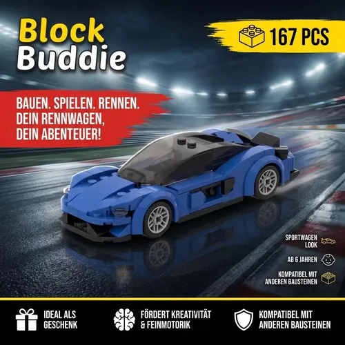 BlockBuddie™ McLaren 570S Blau Sport MOC Auto Rennwagen Klemmbausteine