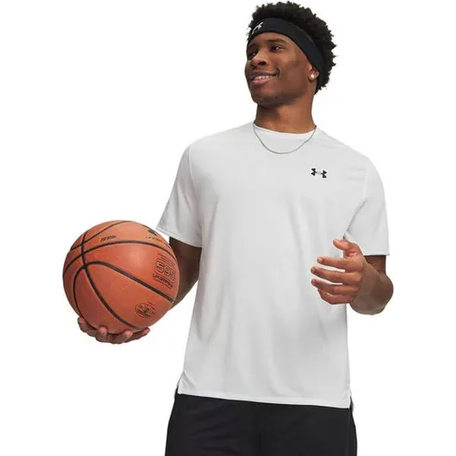 Under Armour Tech Vent SS T-Shirt in Weiß und Schwarz, Größe L - Herren Laufshirt für heißes Wetter, extrem atmungsaktiv mit Mesh-Einsätzen und 4-Wege-Stretch für optimale Bewegungsfreiheit und Komfort.