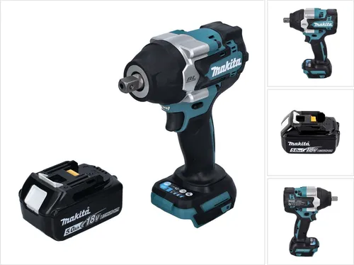 Makita DTW 701 T1 Akku Schlagschrauber 18 V - 700 Nm Leistung und 1x 5,0 Ah Akku - Akkuschrauber mit 700 Nm Drehmoment, ideal für anspruchsvolle Anwendungen. Brushless-Motor für längere Lebensdauer und mehr Effizienz.