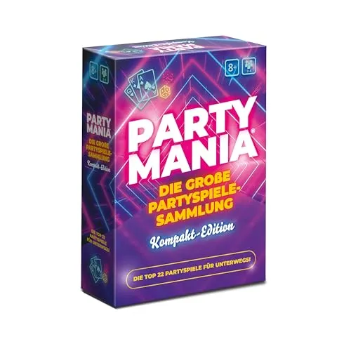 Partymania Kompakt Edition – 22 alkoholfreie Partyspiele für unterwegs – Reise Spielesammlung für 2–8 Spieler ab 8 Jahren – Brettspiele Karten Würfelspiele – Familien- & Gruppenspiele