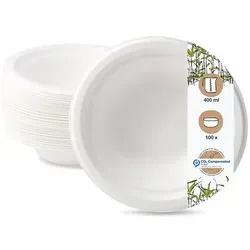 BIOZOYG 100 Stück Schale aus Zuckerrohr 400ml - Einwegschale für Salate, Bowls, Suppen, Eintöpfe - Runde Zuckerrohrschale - biologisch abbaubar