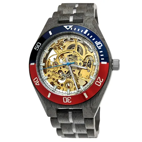 Holzwerk Mechanische Uhr Herren – Designer Holz & Edelstahl Armbanduhr - Armbanduhren mit einzigartigem Holz- und Edelstahldesign, mechanisches Automatik-Uhrwerk für präzise Zeitmessung, ideal als Geschenk und handgefertigtes Unikat.