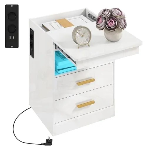 HOMCOM Nachttisch mit LED-Beleuchtung und Ladestation