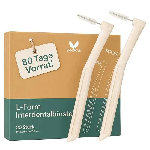VIGOROUS® Interdentalbürsten L-Form - Größe 3, 0,6 mm -20 Stk. nachhaltige Zahnzwischenraumbürsten - Dentalbürsten für zahnreinigung zwischenräume -gründliche Zahnpflege dank zahnzwischenraumreiniger