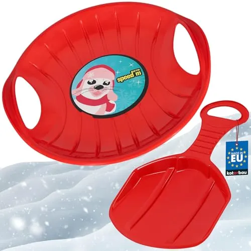 KOTARBAU® 2er Set Popo - Rutscher Kinder - Schlitten – Kunststoff Rutschteller - ø 60 cm – Rodelbahn – Schlitten zum Rodeln im Schnee – 34x53 cm - Rot