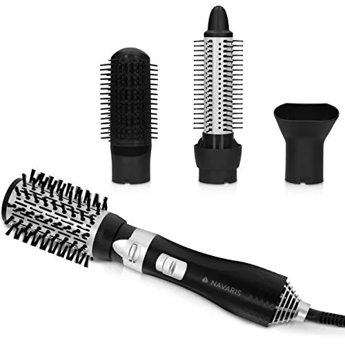 Navaris Warmluftbürste mit 4 Aufsätzen - Stylingdüse und Keramik Locken Bürste - Haarbürsten: 700W Styling Haartrockner mit 4 Aufsätzen für individuelle Looks, inkl. Kaltluftstufe für langanhaltendes Styling und Keramiküberzug zum Schutz der Haare.