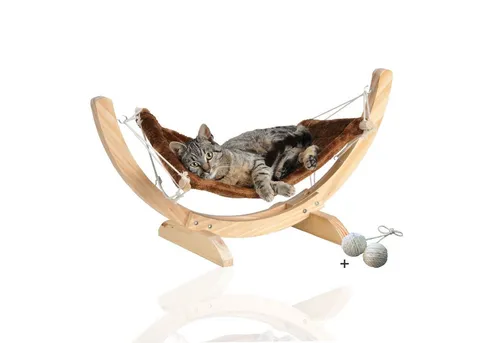 Rohrschneider Katzenliege Cat Relax - Tierbetten: Innovative Katzenhängematte mit stabilem Holzgestell für höchsten Komfort und elegante Optik, ideal für entspannte Stunden deiner Katze.