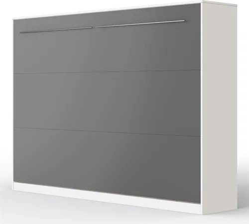 SMARTBett Schrankbett Standard Weiss/Anthrazit 140 Horizontal - Praktisches Schrankbett mit geräuschlosem Gasdruckfedersystem und integriertem Regal für persönlichen Bedarf. Ideal für platzsparende Lösungen im Schlafzimmer.