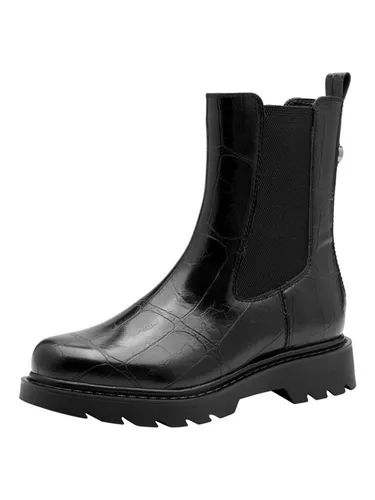 Tamaris Damen Stiefelette Western Cowboy 1-25411-45 Schwarz - Größe 41 - Elegante Western Stiefelette aus hochwertigem Kunstleder, mit komfortablem Blockabsatz von 4,5 cm. Ideal für stilvolle Freizeitlooks und angenehm zu tragen.