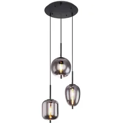 meineWunschleuchte Led-Pendelleuchte, Schwarz, Rund - Moderne 3-flammige Pendelleuchte mit rauchfarbenen Glaskugeln, dimmbar für individuelle Beleuchtung – ideal für Esszimmer, Wohnzimmer oder Küche.