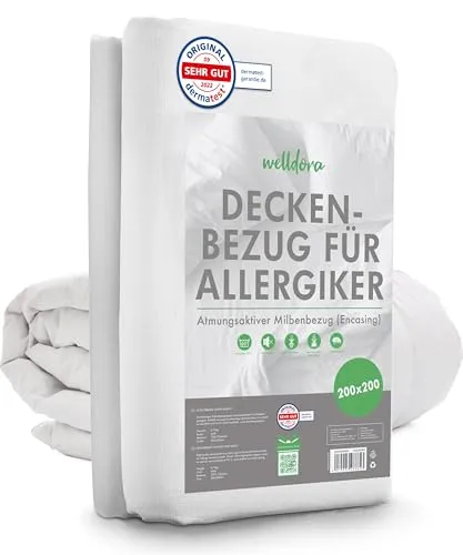 Welldora Milbenbezug Bettdecke 200x200 - Allergikerfreundlicher Schutz - Bettdeckenbezug 200x200, fachärztlich getestet mit „Sehr Gut“. Bietet lückenlosen Schutz gegen Milben und Allergene für einen ungestörten Schlaf.