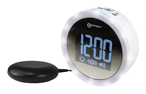 Geemarc Wake N Shake Star - Wecker mit 95dB Alarm, Blitzlicht und Vibrationskissen für Langschläfer und Hörgeschädigte, ideal für einen erholsamen Schlaf