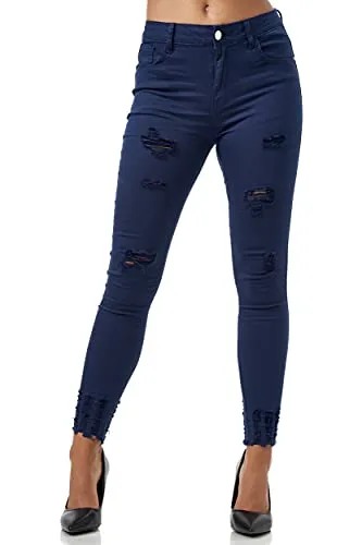 Elara Damen Jeans High Waist Destroyed MEL0275-1 Navy (2XL) - Stylische High-Waist-Jeans mit Destroyed-Effekten: perfekt für jeden Anlass. Die Skinny-Fit-Form betont Ihre Kurven und bietet höchsten Tragekomfort. Vielseitig kombinierbar für lässige oder schicke Looks.