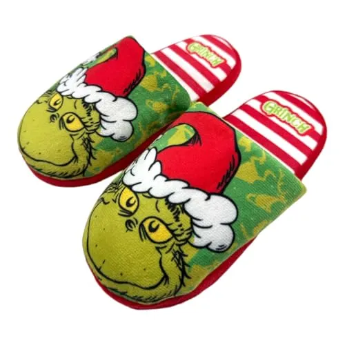 E plus M Der Grinch Kinder Hausschuhe – Weihnachts-Slipper für Jungen & Mädchen – Größen 28–34 – Weich & Warm – Offizielles Lizenzprodukt, Farbe: Bunt, Größe der Schuhe: 28