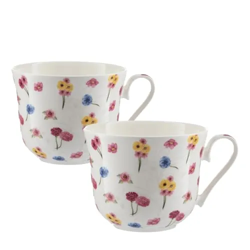 Jameson & Tailor Jumbobecher 2 er Set aus Brillantporzellan Stielblumen