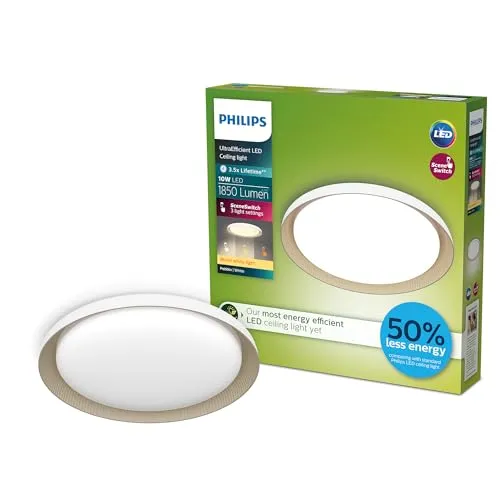 Philips Pebblo Ultra Efficient Deckenlampe Ø320 mm 10W 2700K - Lampen, energiesparende 10W Deckenleuchte mit warmweißem Licht für eine angenehme Atmosphäre in jedem Raum.