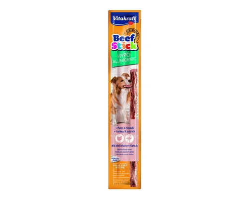 Vitakraft Beef Stick Hypoallergenic - 50 x 12g - Hypoallergenischer Snack für Hunde, ideal zur Belohnung von empfindlichen Tieren. Praktische Aufreißpackung für unterwegs und ohne künstliche Zusatzstoffe.