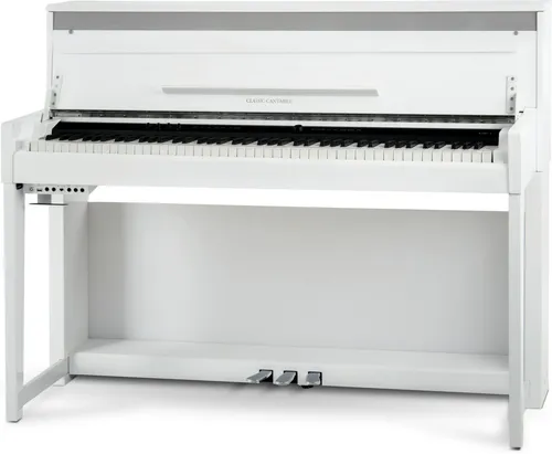Classic Cantabile UP-1 WM Upright E-Piano Weiß matt - Hochwertiges E-Piano mit 88 gewichteten Tasten, ideal für anspruchsvolle Pianisten. Perfekt für Zuhause oder das Studio.