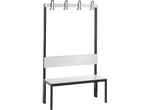 C + P Garderobenbank Basic Plus mit Rückenlehne - Praktische Garderobenbank Basic Plus, einseitig mit stabiler Rückenlehne. Ideal für Eingangsbereiche, modernes Design in Weiß mit robustem Fußgestell in schwarzgrau.