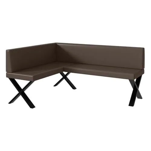 MEBLINI Eckbank für Esszimmer - Küchenbank - Essecke - Sitzecke Küche - ERIC - X-Beine 128x168x87cm Links - Braun Kunstleder