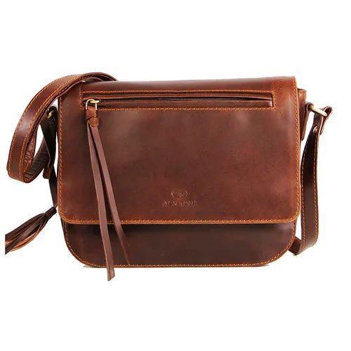 ALMADIH Ledertasche Damentasche Umhängetasche - Elegante Schultertasche aus hochwertigem braunem Leder mit praktischen Fächern, ideal für stilbewusste Damen.